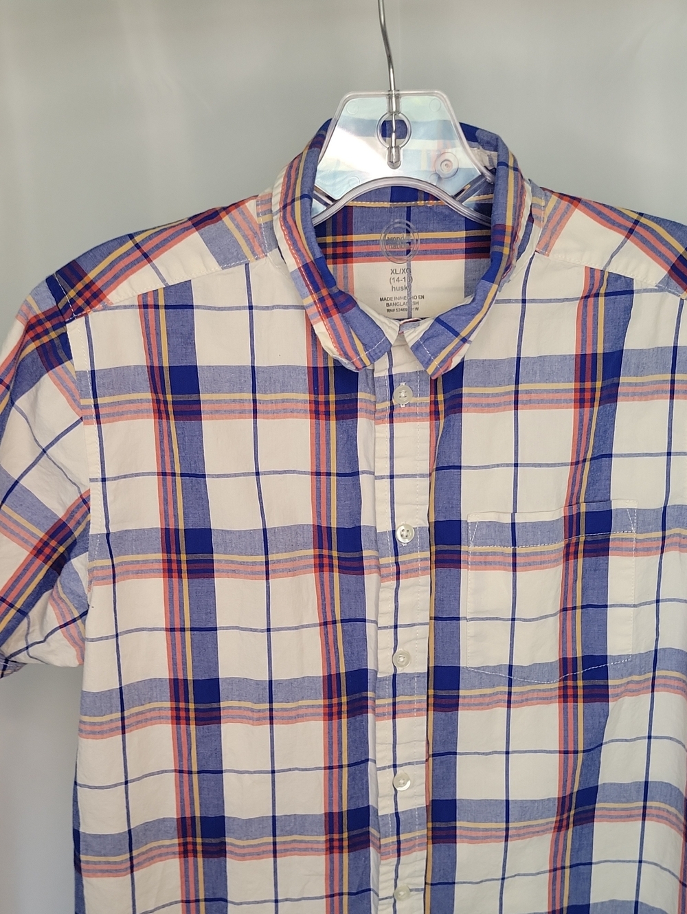 Old Navy Blue, White & Orange Plaid Short-Sleeve Button-Down